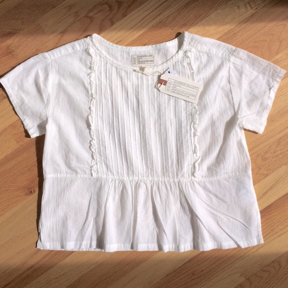 Current / Elliott Cotton Pintuck Ruffle Top in Star White, XS NWT - Picture 5 of 8
